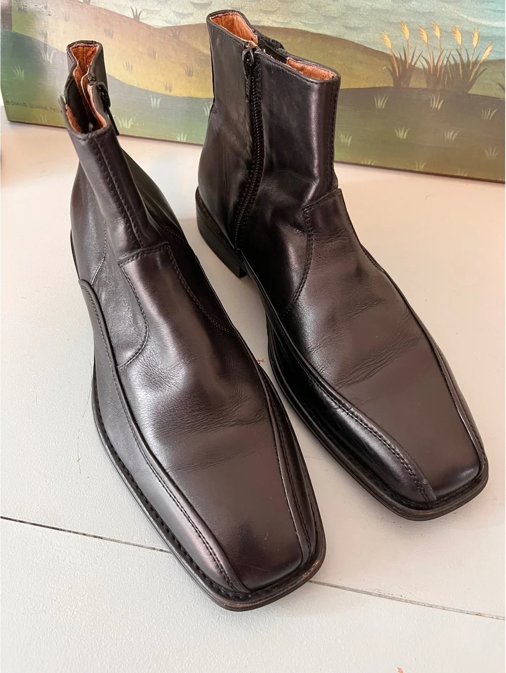 Johnston & Murphy Men's Leather Dress Ankle Boots Side-Zip Square Toe Size 9